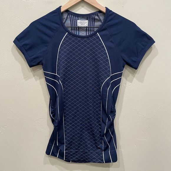 Athleta Finish Fast Line Tee Navy Blue White - Size: Small - Picture 1 of 6